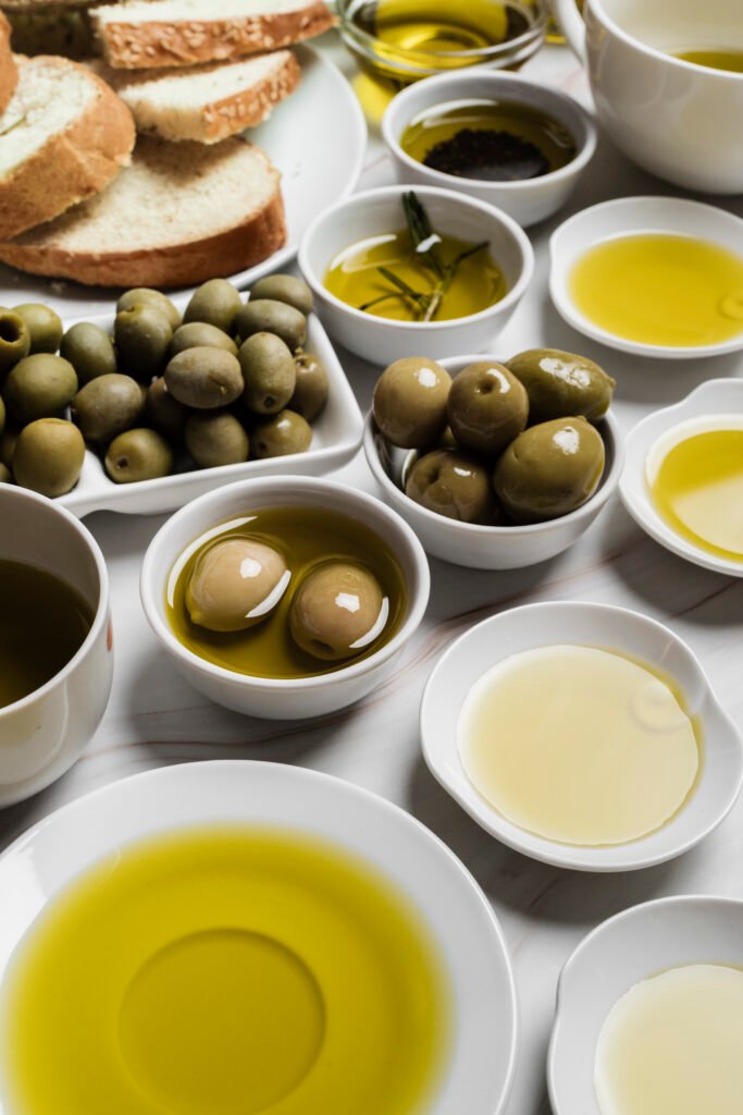 close up variety olive oil olives
